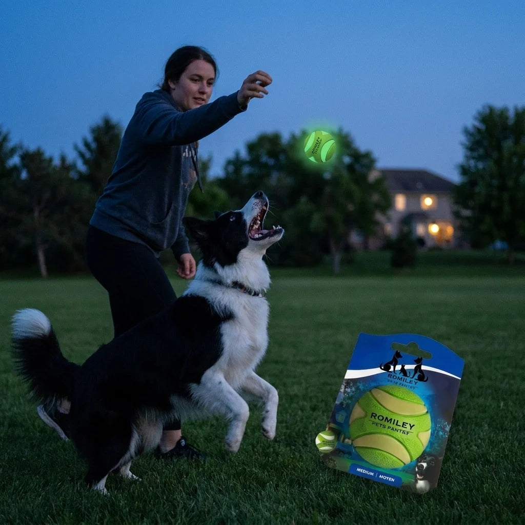 Romiley Pets Pantry Glow-in-the-Dark Squeaker Dog Fetch Ball